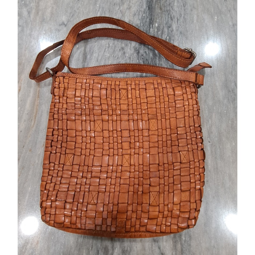 Vilenca Holland Purse Braided Woven Leather Shoulder Bag 11" x 10" Distressed‎